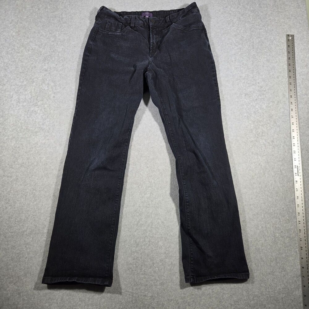 NYDJ Straight Leg Jeans Womens Size 12P Faded Black Denim Petite Lift Tuck